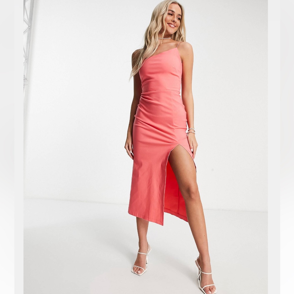 VESPER Petite One Shoulder Front Slit Midi Dress